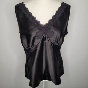 Vtg George Stretch Womens Y2K Lace Trim Babydoll Top Size S Dark Romantic Dainty